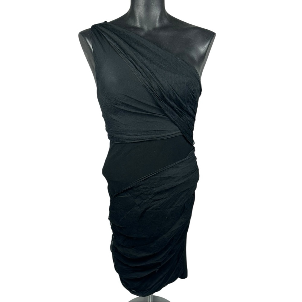 Alice + Olivia One Shoulder Black Dress XS Stretchy Mini Goddess Cocktail Formal
